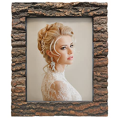 IKEREE 8x10 Rustic Wood Picture Frame with Real Bark