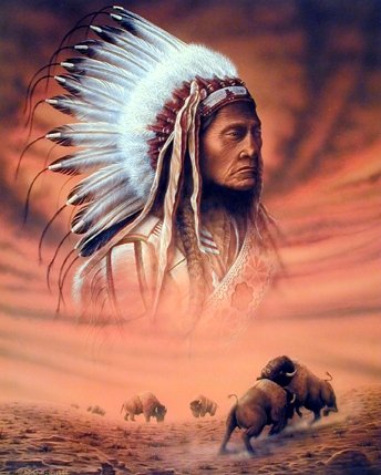 Indian Chief and Fighting Buffalo Native American Wall Decor Art Print Poster (16x20)