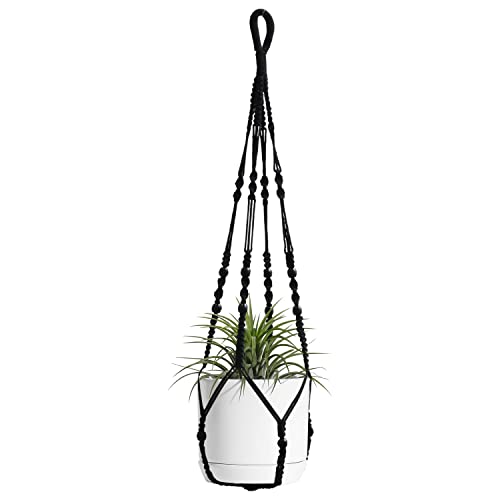 Indoor Macrame Plant Hanger with Wood Beads for Boho Home Decor