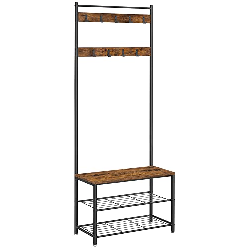 Industrial Entryway Coat Rack with Shoe Storage Bench