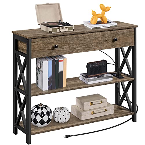 Industrial Entryway Console Table with Outlets and USB Ports