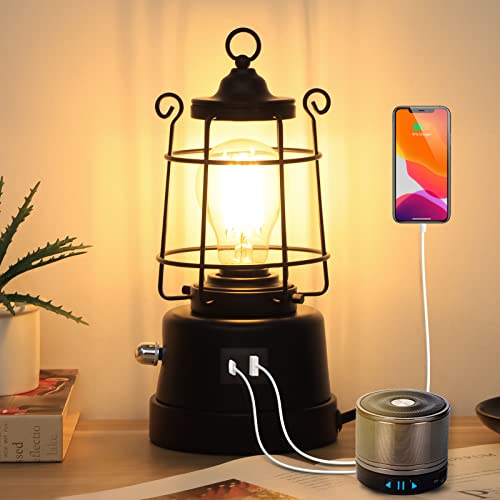 Industrial Table Lamp with USB Charging Ports