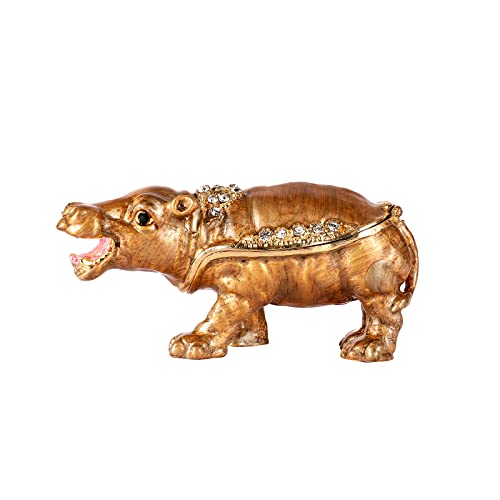 Ingbear Brown Hippo Figurine Hinged Trinket Boxes for Home Decor