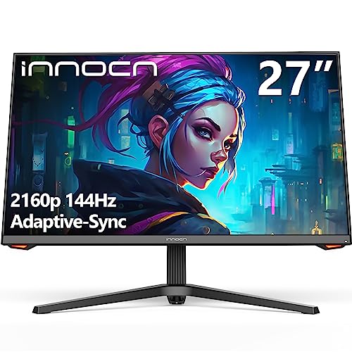 INNOCN 27G1V 27 Inch Monitor 4K 144Hz HDR400 PC Computer Gaming Monitor G-Sync Compatible, 1MS, USB Type-C, HDMI, DisPlayPort, Height Adjustable Stand, VESA Mountable, Machine Black