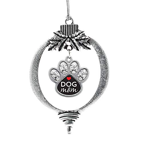 Inspired Silver - Dog Mom Charm Ornament - Silver Pave Paw Charm Holiday Ornaments with Cubic Zirconia Jewelry