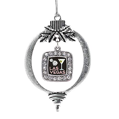 Inspired Silver - Las Vegas Charm Ornament - Silver Square Charm Holiday Ornaments with Cubic Zirconia Jewelry