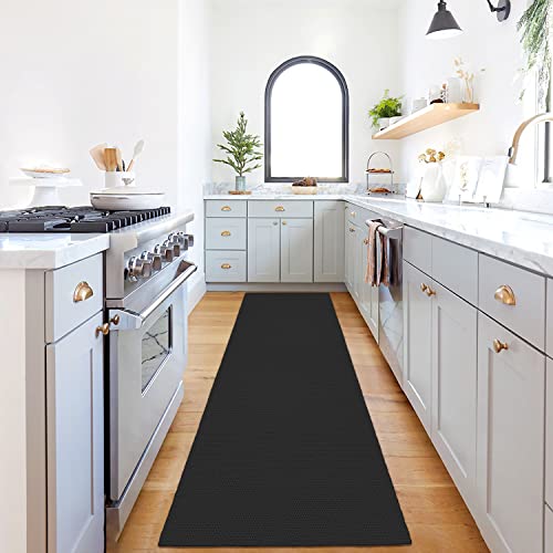 Ideasonna Black Boho Kitchen Rug Mat Black and White Kitchen Rugs Sets of 2 Washable Non-Slip Kitchen Mats for Floor 2 Piece Boho Black Kitchen Decor