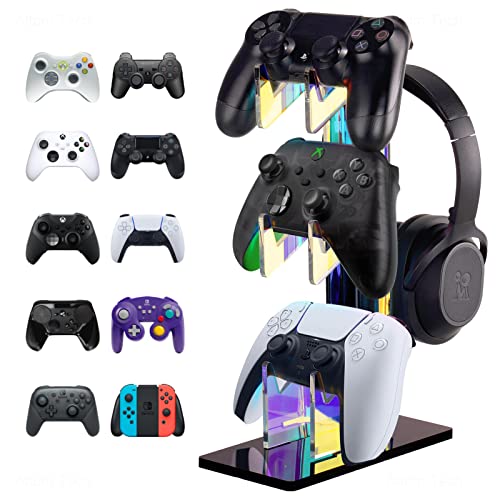 Iridescent Acrylic Multi-Tier Gaming Controller Headset Holder Stand