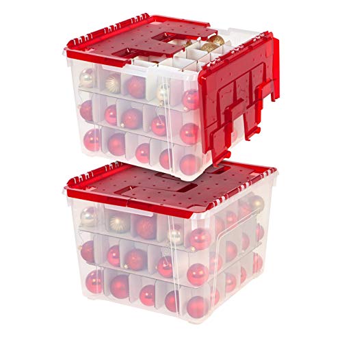 Iris Usa 2pack 60qt Plastic Christmas Ornament Storage Box With Hinged Lid  And Dividers, Red, Holiday Color : Target