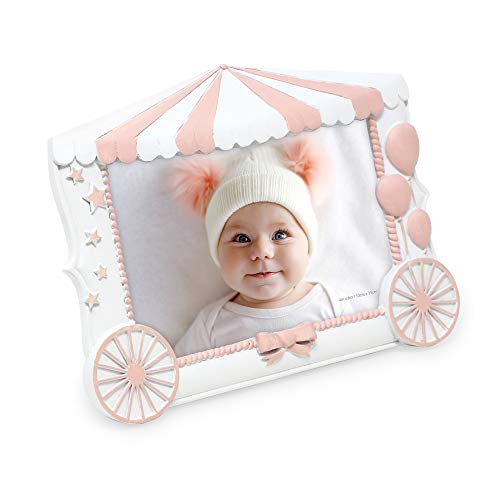 Isaac Jacobs 4” x 6” Resin Sentiments Baby Picture Frame, Horizontal Keepsake Photo Frame with Easel and Hanging Tabs for Tabletop, Desktop & Wall Display (White with Pink)