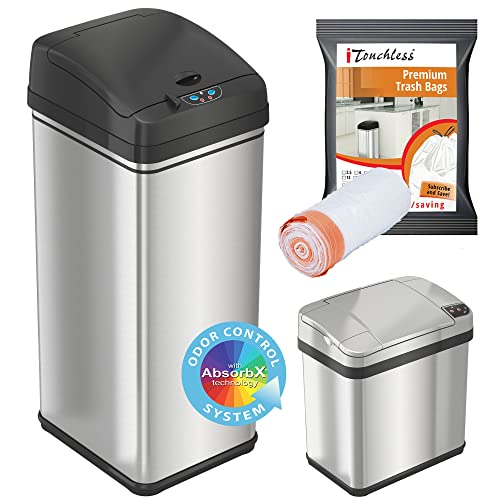 iTouchless 13 Gallon and 2.5 Gallon Automatic Touchless Sensor Kitchen Cans with Odor Control System