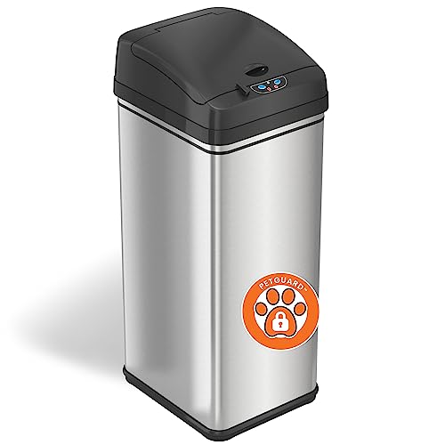 iTouchless 13 Gallon Pet-Proof Sensor Trash Can with AbsorbX Odor Filter Kitchen Garbage Bin