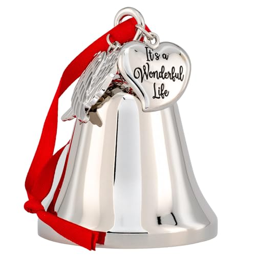 It's a Wonderful Life Inspired Christmas Angel Bell Ornament with Stainless Steel Angel Wing Charm