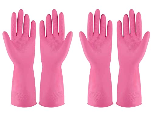 IUCGE Rubber gloves dishwashing 2 Pairs for Kitchen,Cleaning gloves for household Reuseable.(Small,Pink)
