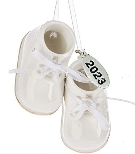 Ivory Baby Shoe Ornament - Personalized First Christmas Ornament