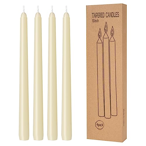 Ivory Taper Candles - 10 Inch Dripless, Smokeless & Unscented