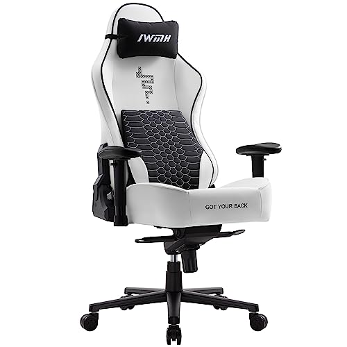 IWMH Gaming Chair - Office Chair Gamer Chair for Adults, Ergonomic Racing Style Computer Chair with Lumbar Support, High Back Executive Swivel Rolling Desk Chair, Height Adjustable (White)