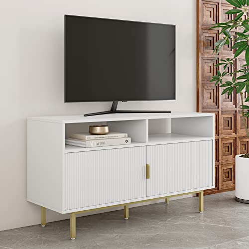 Jacklyn Wood Media Console TV Stand with Doors and Cubby Storage
