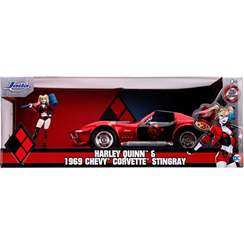 Jada 1:24 Diecast Red Corvette Stingray with Harley Quinn Figure