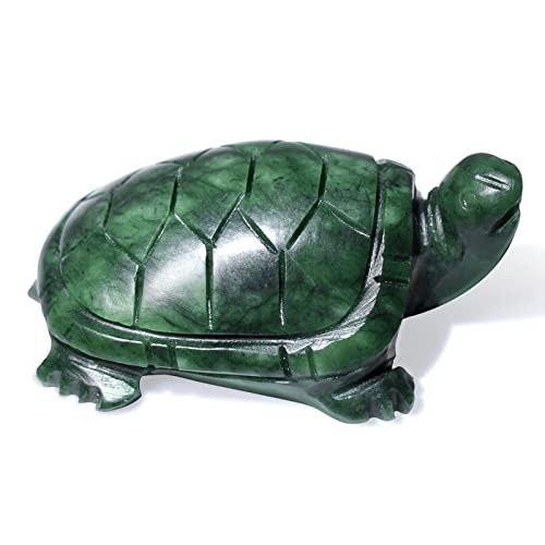 Jade Turtle Statue Natural Jade Gemstone Cute Animal Sculpture for Longevity and Luck 3 Inch