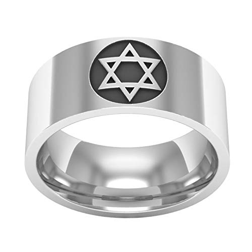 JAJAFOOK Jewelry 8mm Stainless Steel Sculpture Hexagram Engagement Couple Rings
