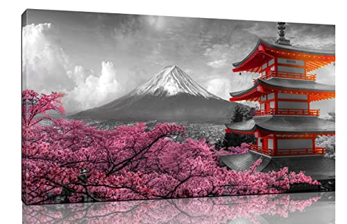 Japanese Wall Art - Pink Cherry Blossom Decor - Large Mount Fuji Canvas