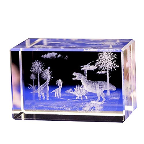 Jaswass 3D Laser Etched Dinosaur Statue Ornaments Art Animal Crystal Glass Cube Engraving Dinosaur Sculpture Gifts with Gift Box