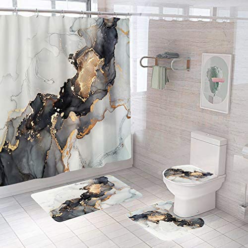 Jauiegu Marble Bathroom Shower Curtain Set