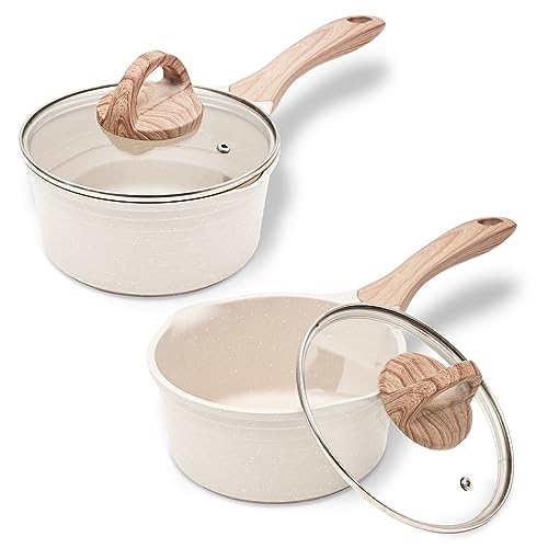 JEETEE Sauce Pan with Lid, 1.5 Quart and 2.5 Quart Non Stick Saucepans Set, Induction Pots Set Masterclass Cookware Set (4 PCS)