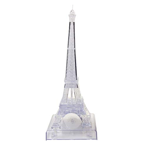 Jenilily 3D Transparent Eiffel Tower Crystal Jigsaw Puzzle Toy Gift for Kids Adults Gadget Building Blocks Brain Teaser Light-Up Base Included