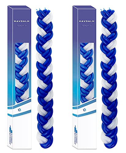 Jerusalem Candles Havdalah Candle - Braided Blue and White - Flat Havdallah Candles - 2 Pack