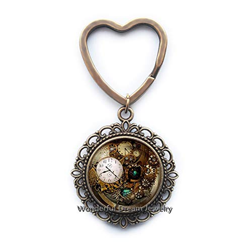 Jewelry Accessories Steampunk Clock Key Ring Keychain Glass Cabochon Photo Keychain Gifts Men, BFF Keychain, Clock Key Ring, Best Friend Jewelry，PU119