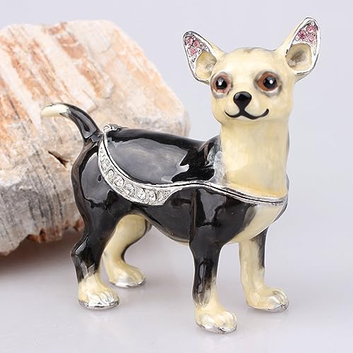 Jiaheyou Chihuahua Dog Jewelry Trinket Box Ring Organizer Dog Figurine Ornament Novelty Pet Lover Gift Dog Decoration