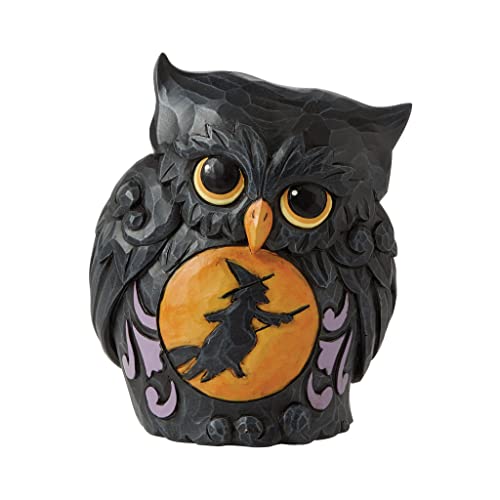Jim Shore Miniature Black Owl with Witch Scene