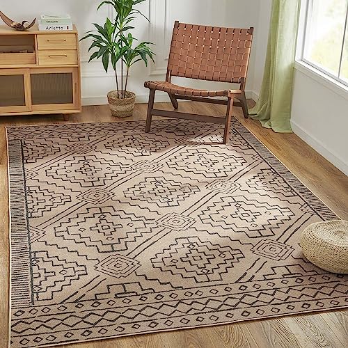 jinchan Jute Area Rug 4x6 Boho Rug Recycled Farmhouse Rug Seagrass Rug Indoor/Outdoor Non-Slip Thin Geometric Print Rug Foldable Accent Rug for Living Room Bedroom Dining Room Patio