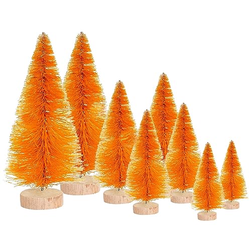 Jlong 8Pcs Bottle Brush Trees Artificial Mini Christmas Tree Sisal Snow Frost Trees with Wooden Base Miniature Pine Tree Winter Crafts Ornaments for Xmas New Year Party Home Table Decorations