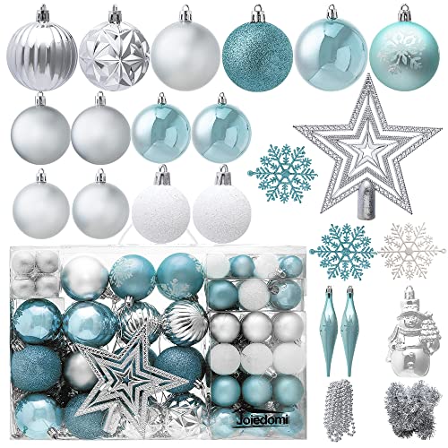 Joiedomi 110 Pcs Christmas Assorted Ornaments with a Star Tree Topper, Shatterproof Christmas Ornaments for Holidays, Party Decoration, Tree Ornaments, and Events (Blue & White)