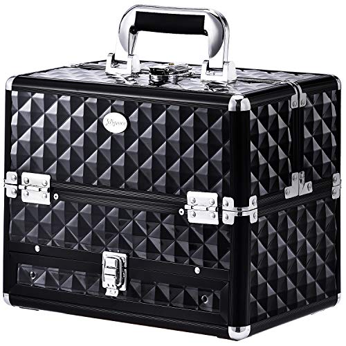 Joligrace Makeup Train Cases Professional Travel Makeup Cosmetic Cases Organizer Portable Box with Drawer Black