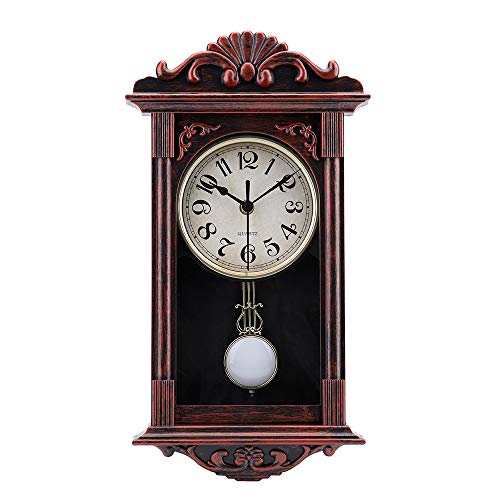 jomparis Pendulum Wall Clock Retro Quartz Decorative Battery Operated Wall Clock for Living Room, Office, Home Decor(16 Inch, Bronze)