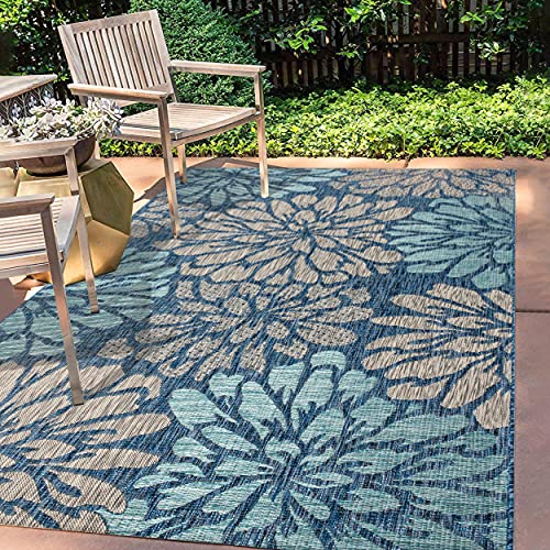 Modern Floral Textured Weave Indoor Outdoor Area-Rug