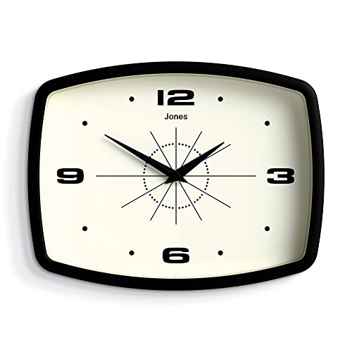 JONES CLOCKS® Movie Retro Wall Clock - Square Clock - Rectangular Clock - Kitchen Clock - Office Clock - Retro Clock - Designer Clock - Colourful Case - Arabic Numerals (Black)