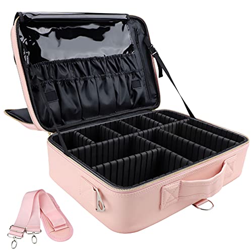 JOURMON Makeup Case Travel Organizer Cosmetic Bag (Pink, L)
