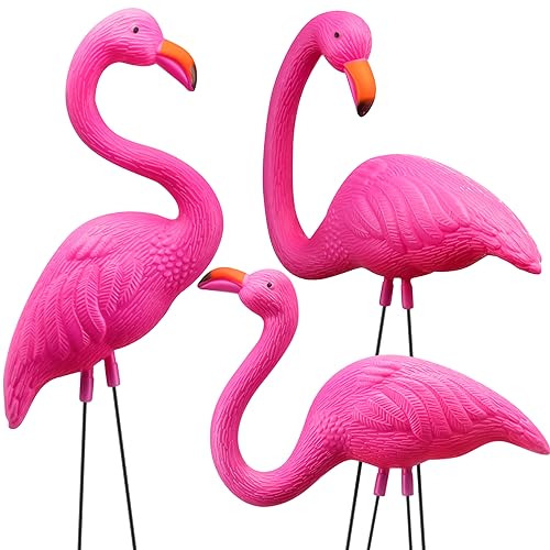 JOYIN 3 Pack Pink Flamingo Yard Decorations