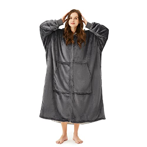 JOYWOO Oversized Wearable Blanket Hoodie - Cozy Sherpa Hoodie with Zipper and Pocket
