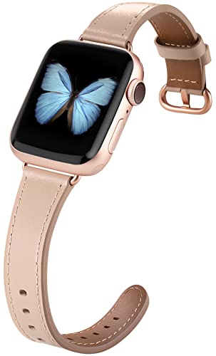 JSGJMY Apple Watch Band 38mm 40mm 41mm 42mm 44mm 45mm 49mm Series 8 7 6 5 4 3 SE iwatch Bands Womens Dressy Leather Strap Light tan Rose Gold
