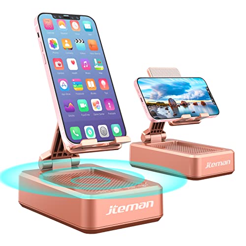 Jteman Portable Phone Stand with Speaker Bluetooth Wireless - Rose Gold