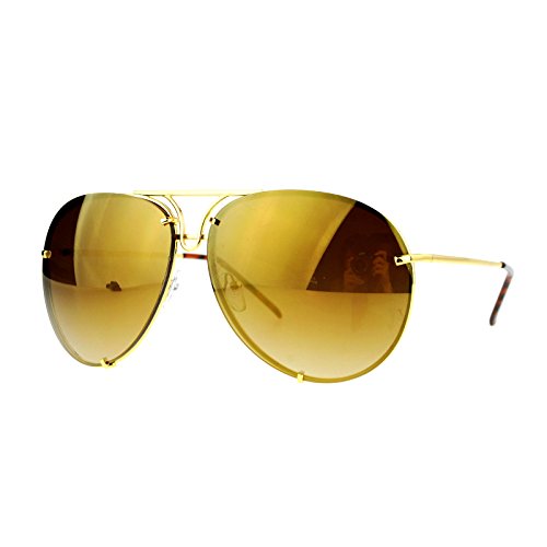 JuicyOrange Oversized Round Aviator Sunglasses Metal Rims Gold, Gold Mirror Lens