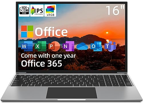 jumper 16" Laptop, Full HD IPS Display (16:10), Intel Celeron Quad Core CPU, 4GB DDR4 128GB Storage, Windows 11 Laptops Computer with Office 365 1-Year Subscription Included, USB3.0, Numeric Keypad