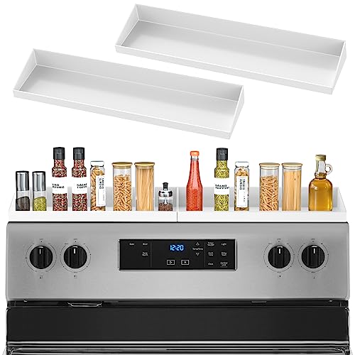 KACIOPOO 30" Magnetic Shelf for Kitchen Stove - Metal Stove Top Shelf, Spice Storage Over the Stove (2 Pack 15", White)