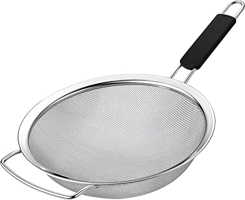 Kafoor 10" Large Fine Mesh Strainer with Thermo Plastic Rubber Handle